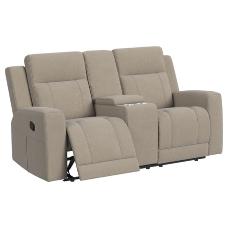 Brentwood Upholstered Motion Reclining Loveseat with Console Taupe - 610282