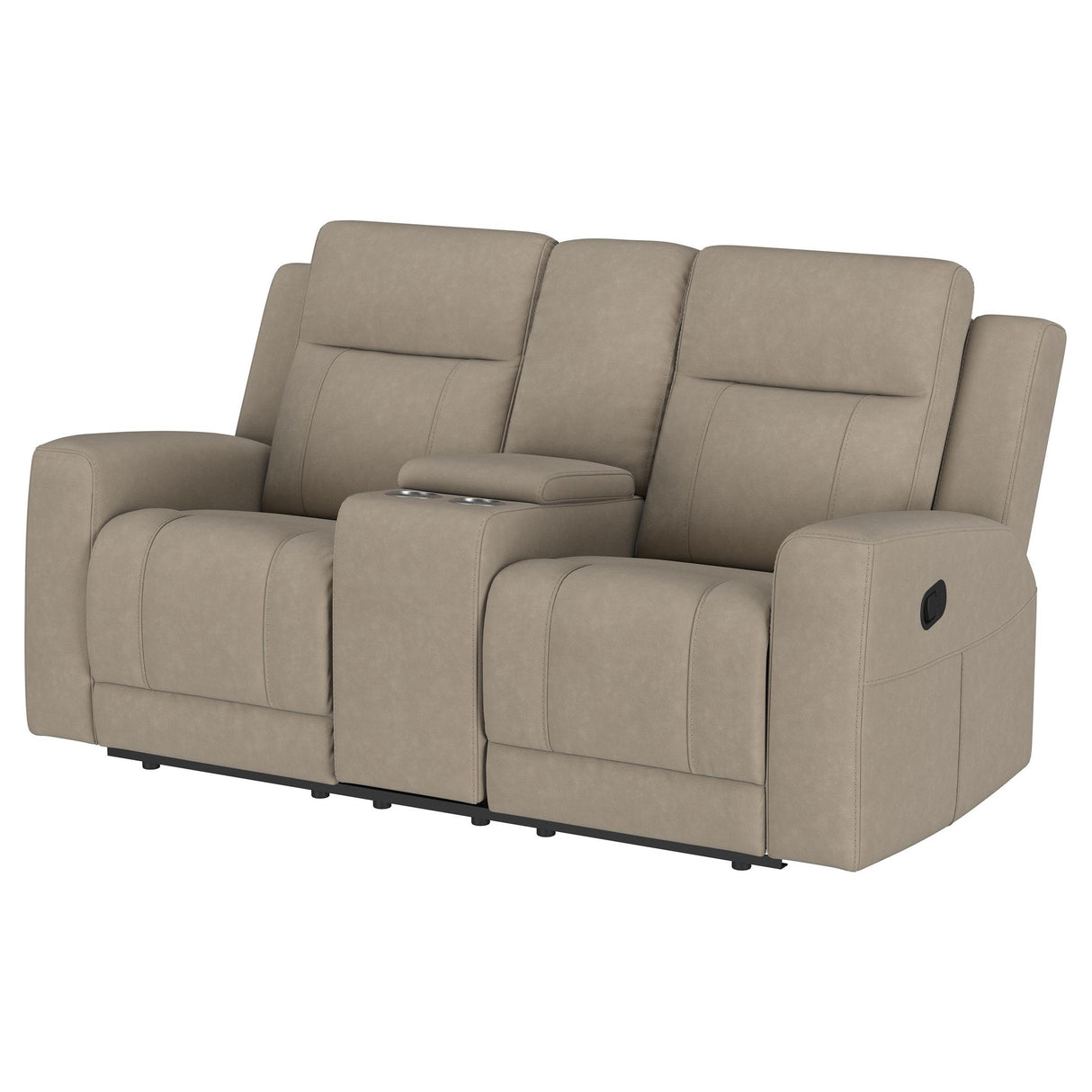 Brentwood Upholstered Motion Reclining Loveseat with Console Taupe from Coaster - Luna Furniture