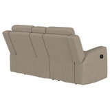 Brentwood Upholstered Motion Reclining Loveseat with Console Taupe from Coaster - Luna Furniture