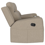 Brentwood Upholstered Motion Reclining Loveseat with Console Taupe from Coaster - Luna Furniture