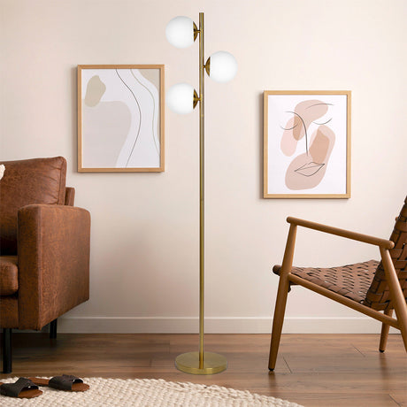 Brilliance Modern Gold Brush Floor Lamp, Opal Glass Shades and Round Metal Base - FLL03700401