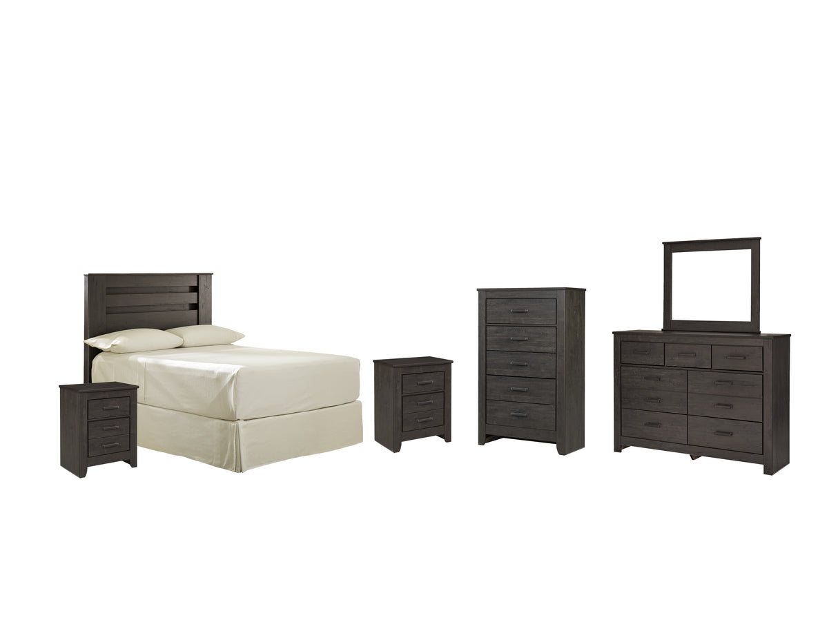 Brinxton Full Panel Headboard Bed with Mirrored Dresser, Chest and 2 Nightstands in Charcoal from Ashley - Luna Furniture