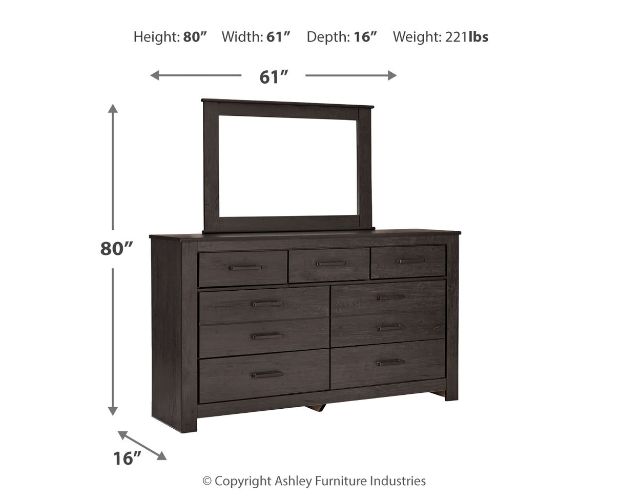 Brinxton Full Panel Headboard Bed with Mirrored Dresser, Chest and 2 Nightstands in Charcoal from Ashley - Luna Furniture