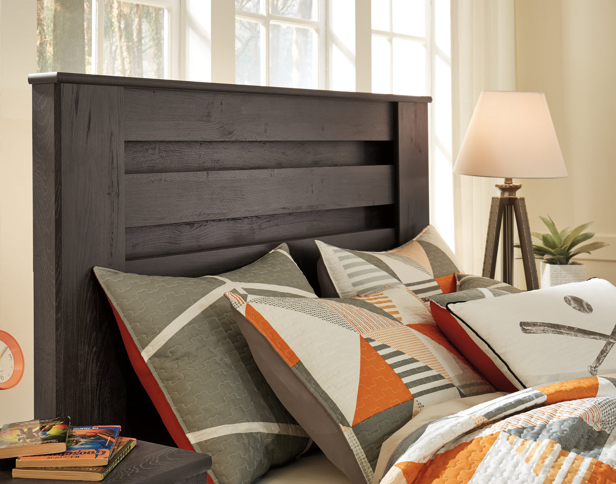 Brinxton Full Panel Headboard Bed with Mirrored Dresser, Chest and 2 Nightstands in Charcoal from Ashley - Luna Furniture