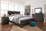 Brinxton King Panel Bed with Mirrored Dresser and 2 Nightstands in Charcoal from Ashley - Luna Furniture