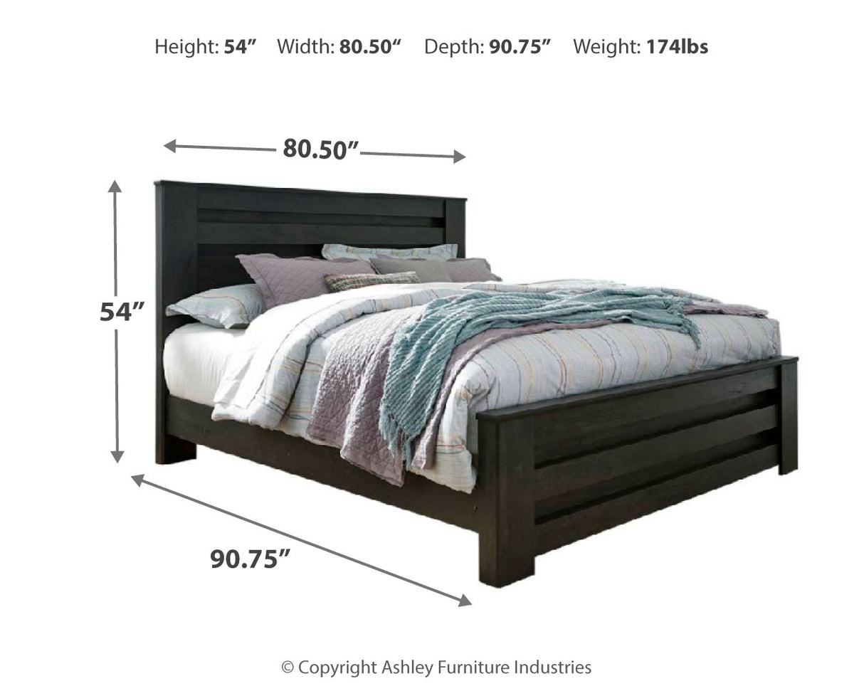 Brinxton King Panel Bed with Mirrored Dresser and 2 Nightstands in Charcoal from Ashley - Luna Furniture