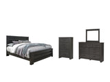 Brinxton King Panel Bed with Mirrored Dresser and Chest in Charcoal from Ashley - Luna Furniture