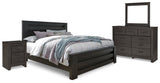 Brinxton King Panel Bed with Mirrored Dresser and Nightstand in Charcoal from Ashley - Luna Furniture