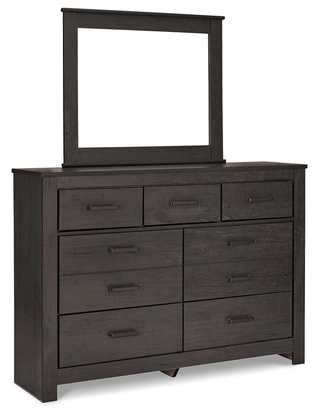 Brinxton King Panel Bed with Mirrored Dresser and Nightstand in Charcoal from Ashley - Luna Furniture