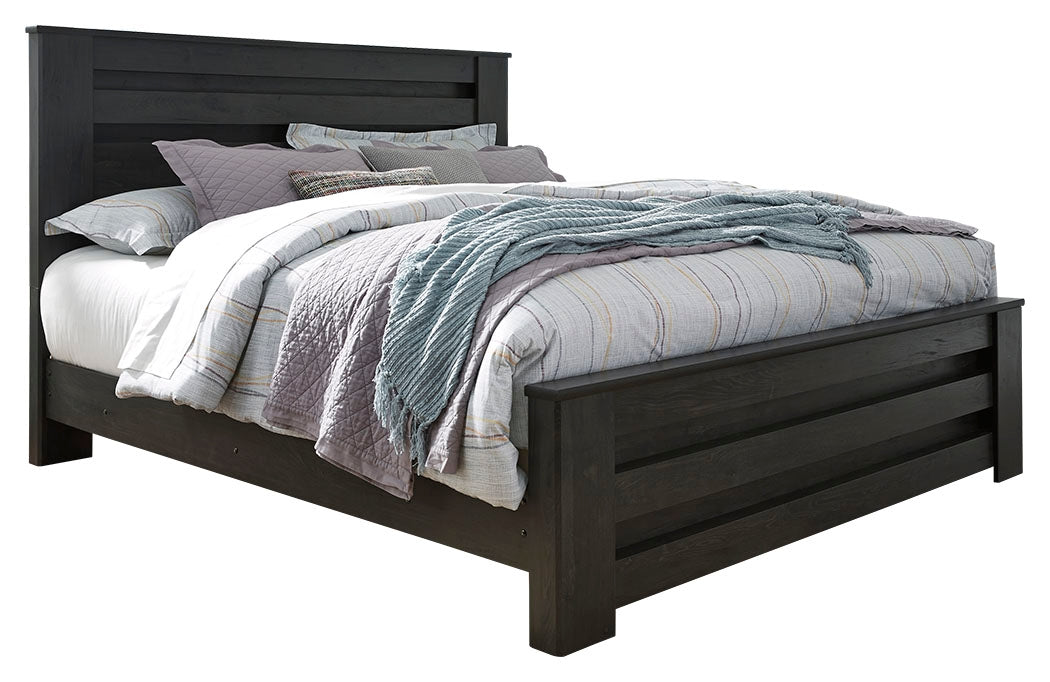 Brinxton King Panel Bed with Mirrored Dresser in Charcoal from Ashley - Luna Furniture