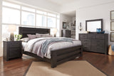 Brinxton King Panel Bed with Mirrored Dresser in Charcoal from Ashley - Luna Furniture