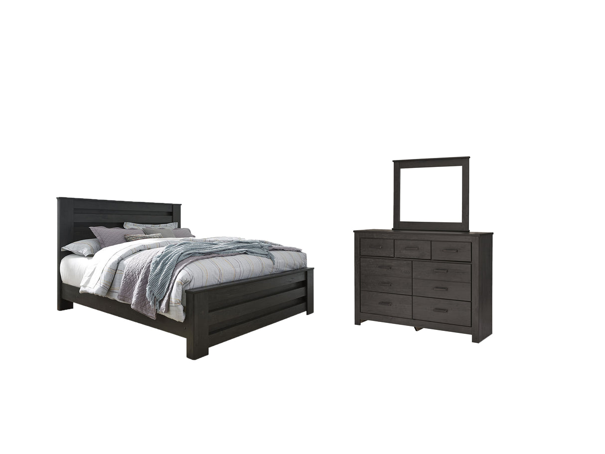 Brinxton King Panel Bed with Mirrored Dresser in Charcoal from Ashley - Luna Furniture