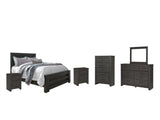 Brinxton Queen Panel Bed with Mirrored Dresser, Chest and 2 Nightstands in Charcoal from Ashley - Luna Furniture