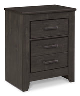 Brinxton Queen Panel Bed with Mirrored Dresser, Chest and 2 Nightstands in Charcoal from Ashley - Luna Furniture