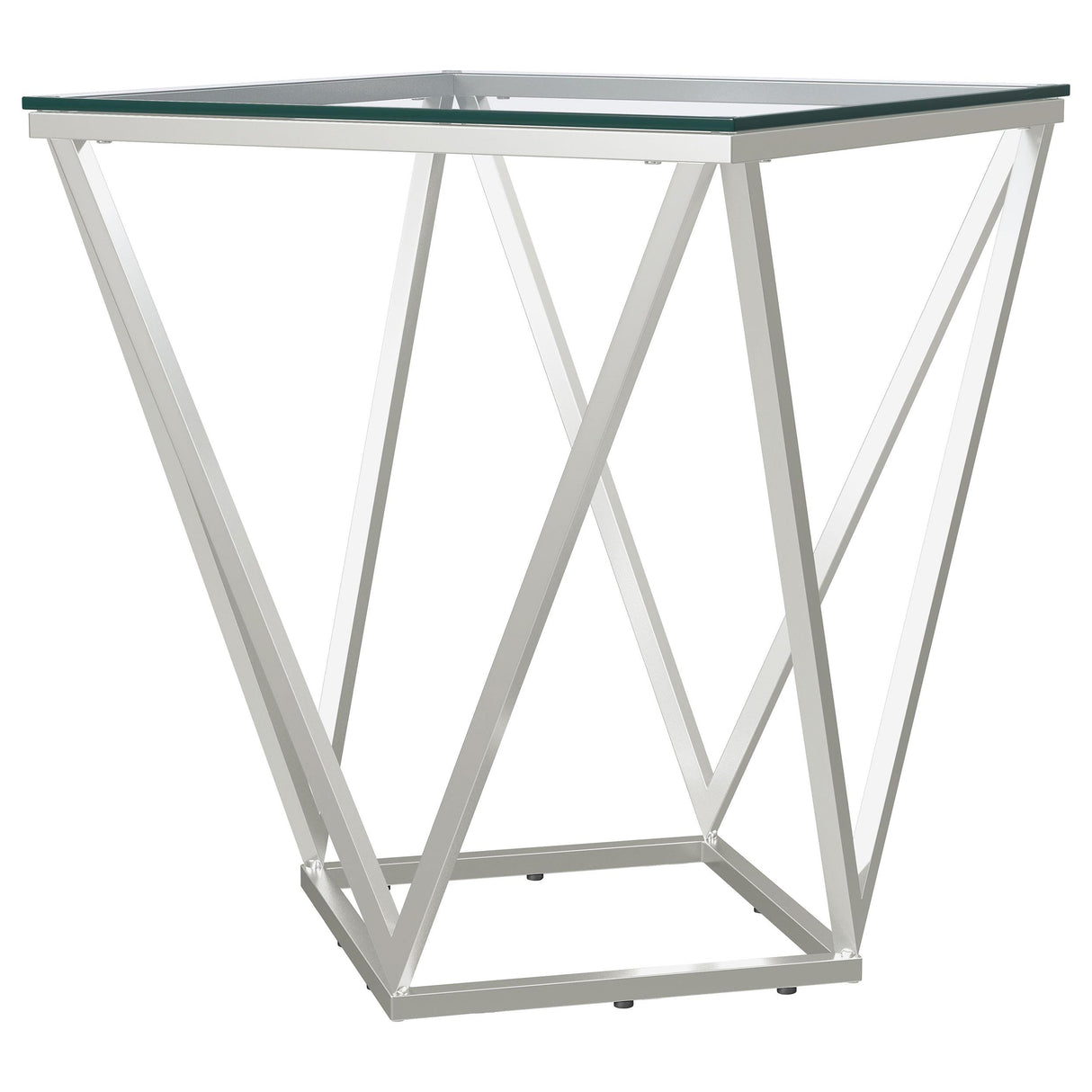 Brittania Square Geometric End Table with Clear Tempered Glass Top Nickel from Coaster - Luna Furniture