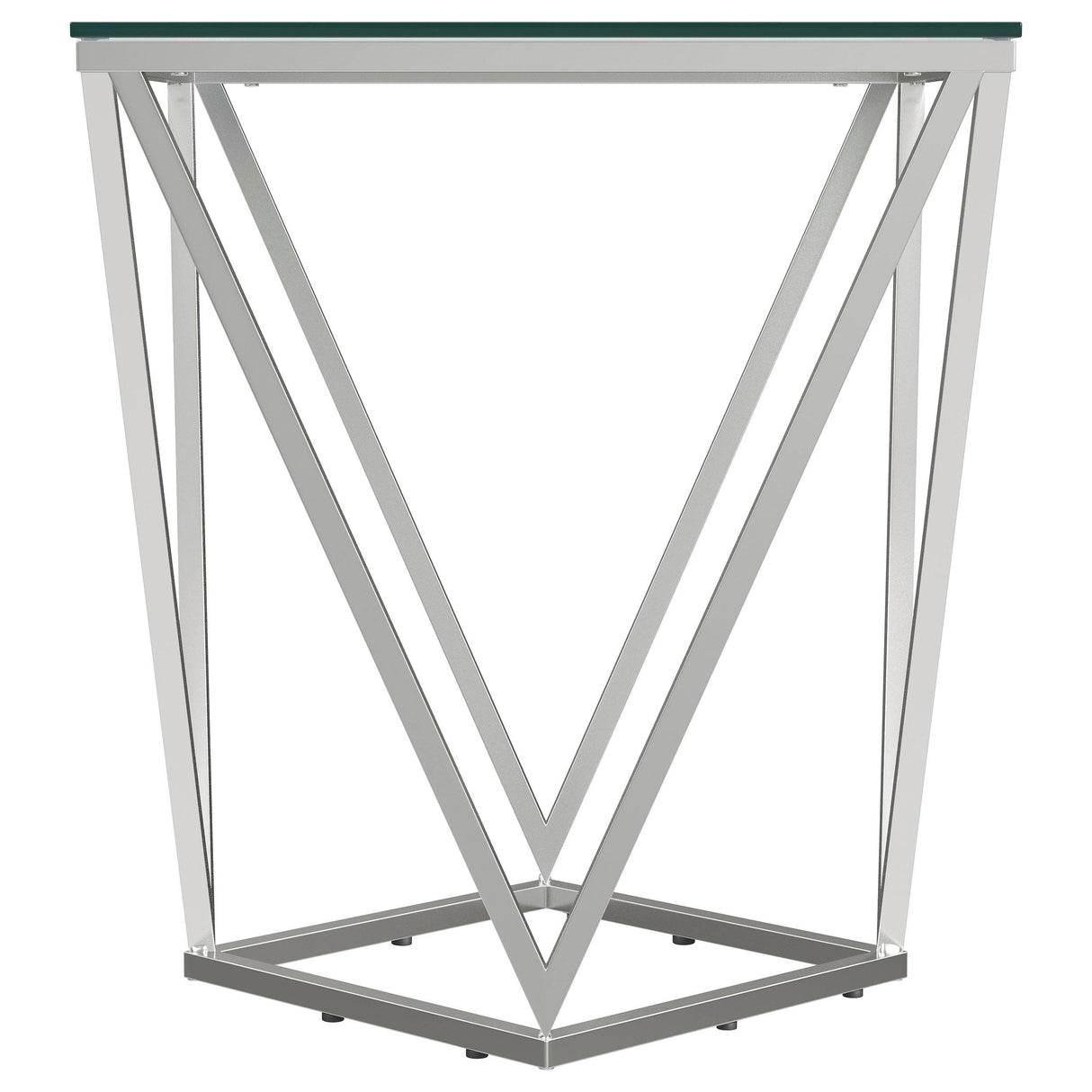 Brittania Square Geometric End Table with Clear Tempered Glass Top Nickel from Coaster - Luna Furniture