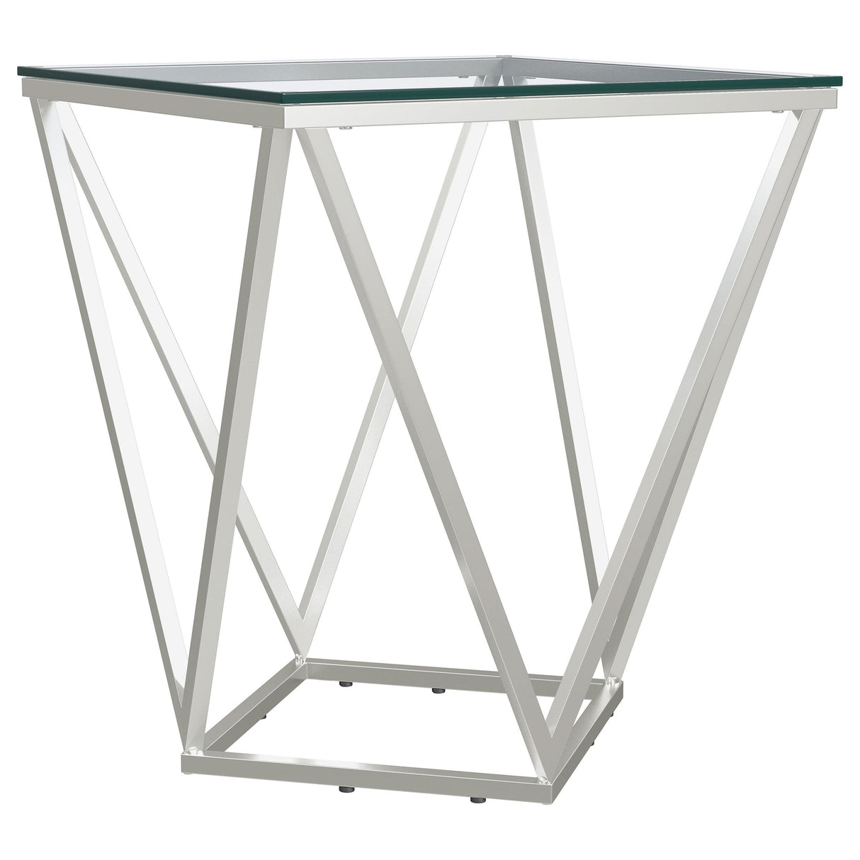 Brittania Square Geometric End Table with Clear Tempered Glass Top Nickel from Coaster - Luna Furniture