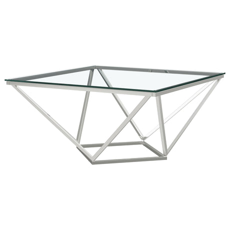 Brittania Square Glass Top Geometric Coffee Table Nickel from Coaster - Luna Furniture