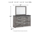 Bronyan King Panel Bed with Mirrored Dresser and 2 Nightstands in Dark Gray - PKG014948