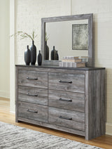 Bronyan King Panel Bed with Mirrored Dresser and 2 Nightstands in Dark Gray - PKG014948