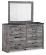 Bronyan King Panel Bed with Mirrored Dresser and Chest in Dark Gray - PKG014949