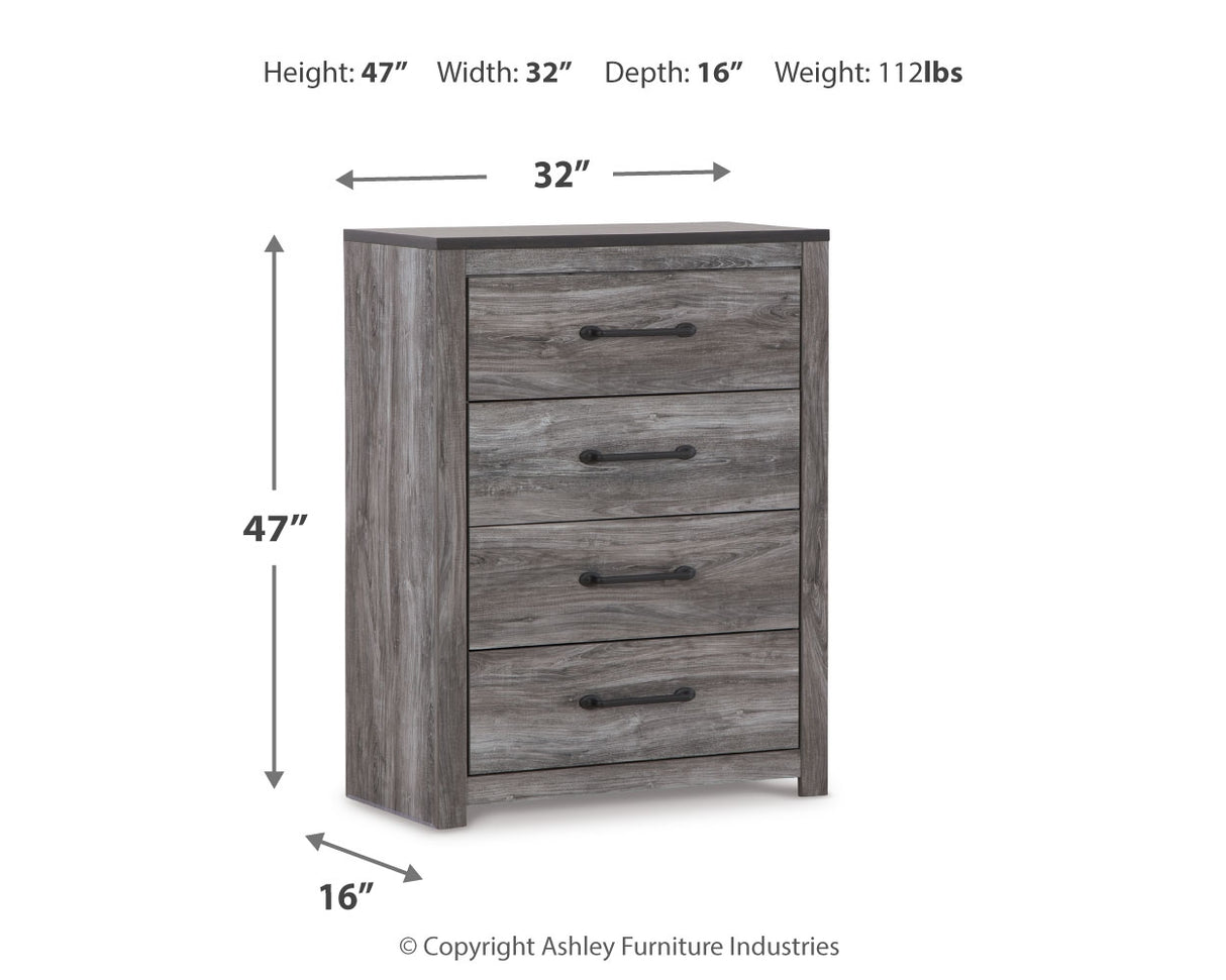 Bronyan King Panel Bed with Mirrored Dresser and Chest in Dark Gray - PKG014949