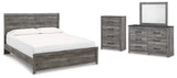 Bronyan King Panel Bed with Mirrored Dresser and Chest in Dark Gray - PKG014949