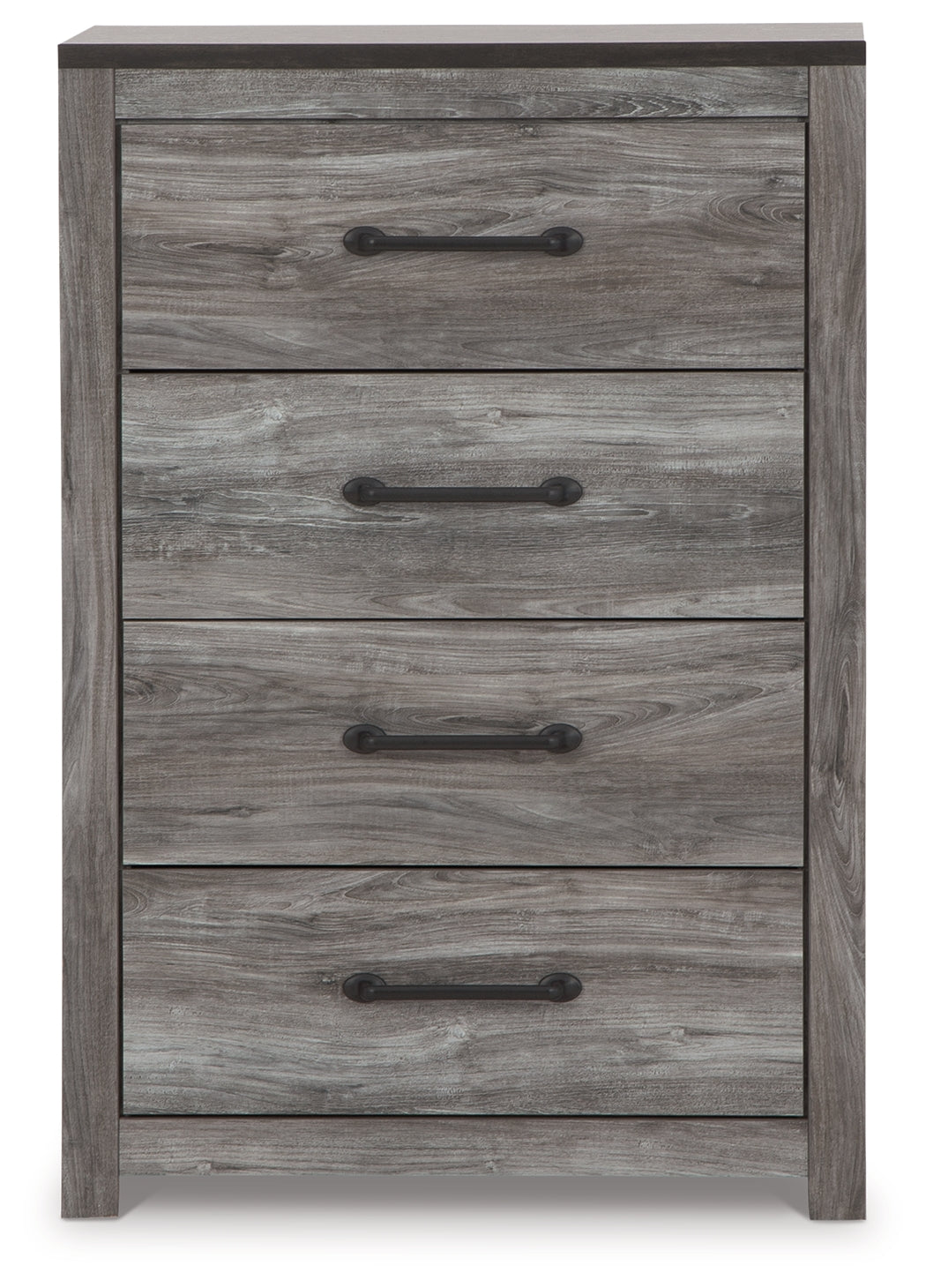 Bronyan King Panel Bed with Mirrored Dresser and Chest in Dark Gray - PKG014949