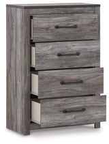 Bronyan King Panel Bed with Mirrored Dresser, Chest and 2 Nightstands in Dark Gray - PKG014951