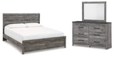 Bronyan King Panel Bed with Mirrored Dresser in Dark Gray - PKG014947