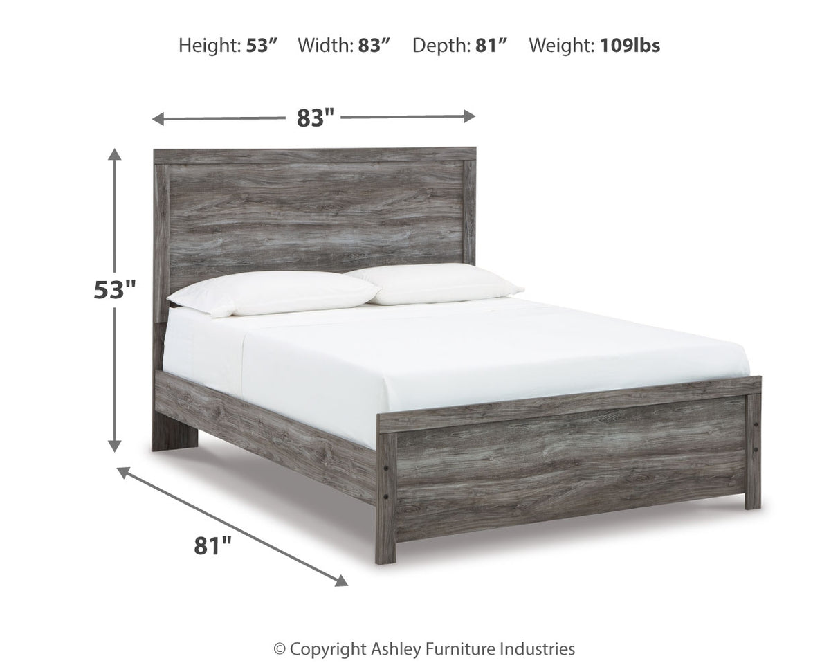 Bronyan Queen Panel Bed with Mirrored Dresser and 2 Nightstands in Dark Gray - PKG014942