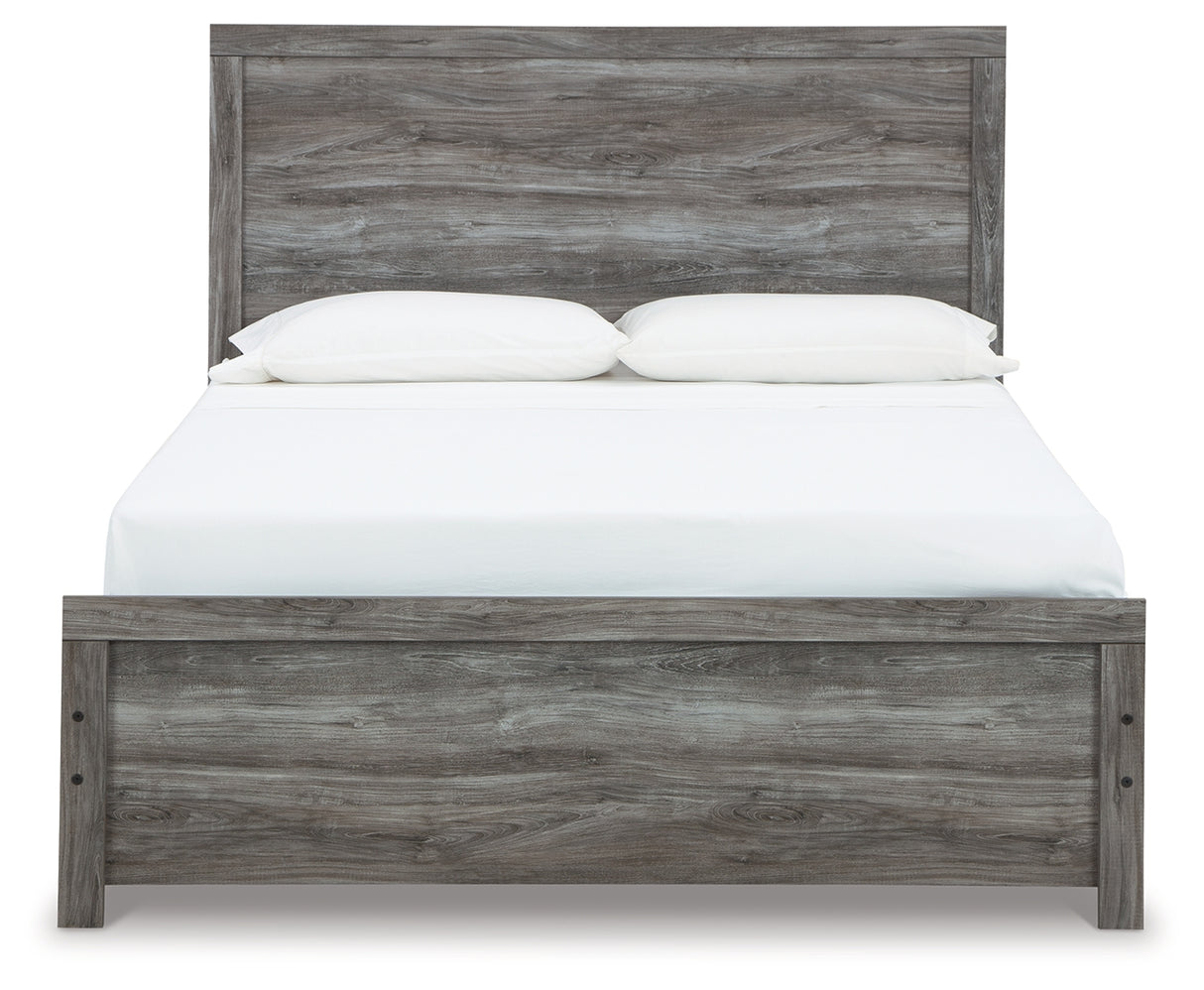 Bronyan Queen Panel Bed with Mirrored Dresser and 2 Nightstands in Dark Gray - PKG014945