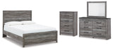 Bronyan Queen Panel Bed with Mirrored Dresser and Chest in Dark Gray - PKG014943