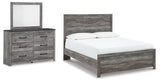 Bronyan Queen Panel Bed with Mirrored Dresser in Dark Gray - PKG014941