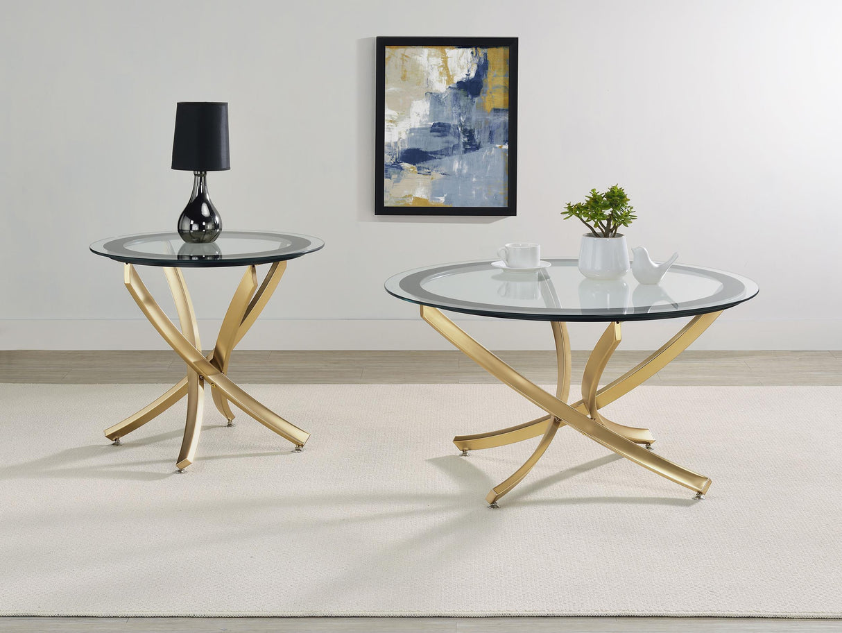 Brooke 2-piece Round Glass Top Coffee Table Set Brass from Coaster - Luna Furniture