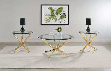 Brooke 3-piece Round Glass Top Coffee Table Set Brass from Coaster - Luna Furniture