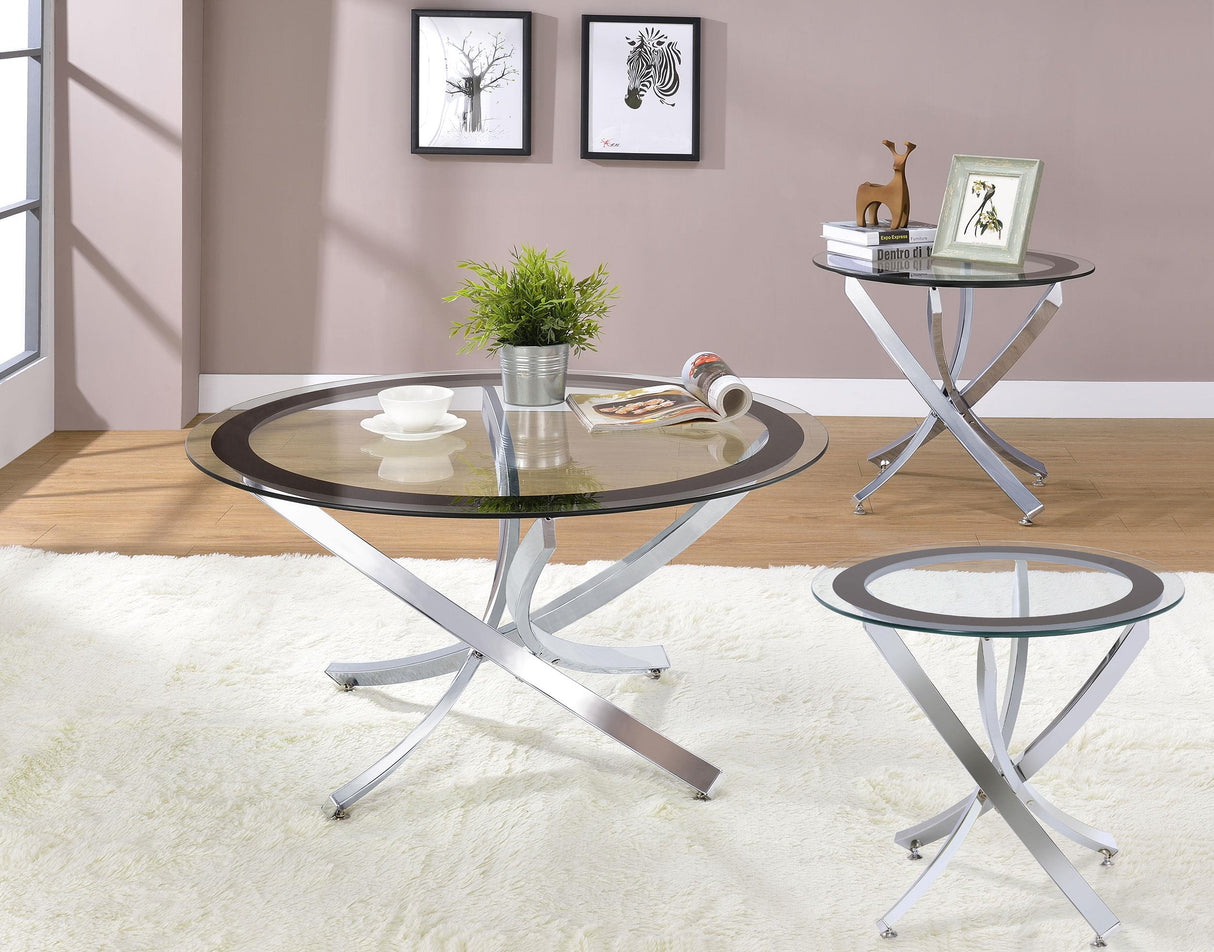 Brooke 3-piece Round Glass Top Coffee Table Set Chrome from Coaster - Luna Furniture