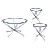 Brooke 3-piece Round Glass Top Coffee Table Set Chrome from Coaster - Luna Furniture