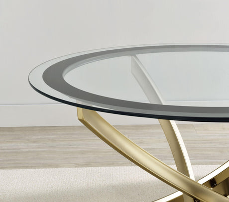 Brooke Round Glass Top Coffee Table Metal Base Brass from Coaster - Luna Furniture