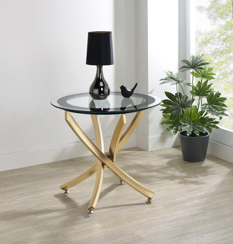 Brooke Round Glass Top Side End Table Metal Base Brass from Coaster - Luna Furniture