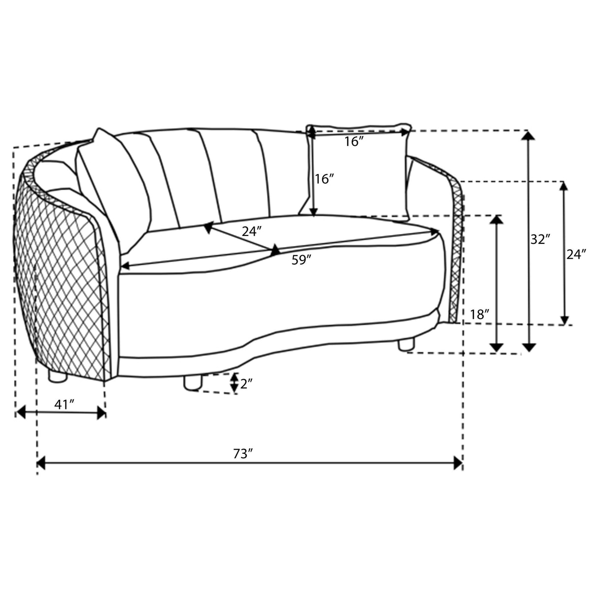 Brookside Velvet Upholstered Curved Loveseat Dark Grey - 504845