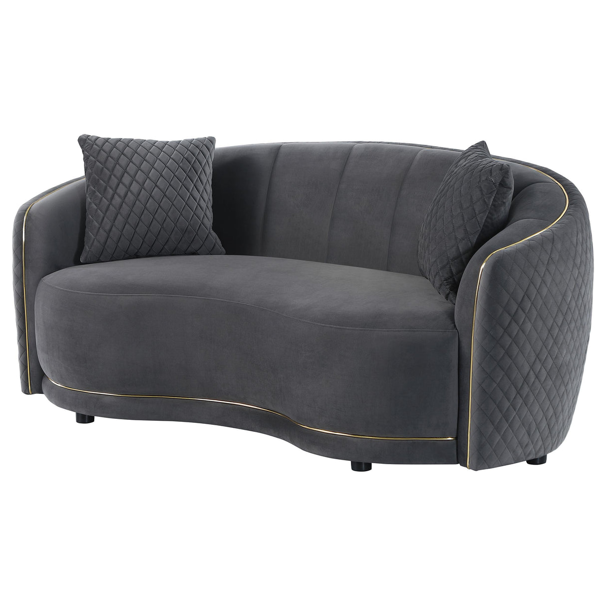 Brookside Velvet Upholstered Curved Loveseat Dark Grey - 504845