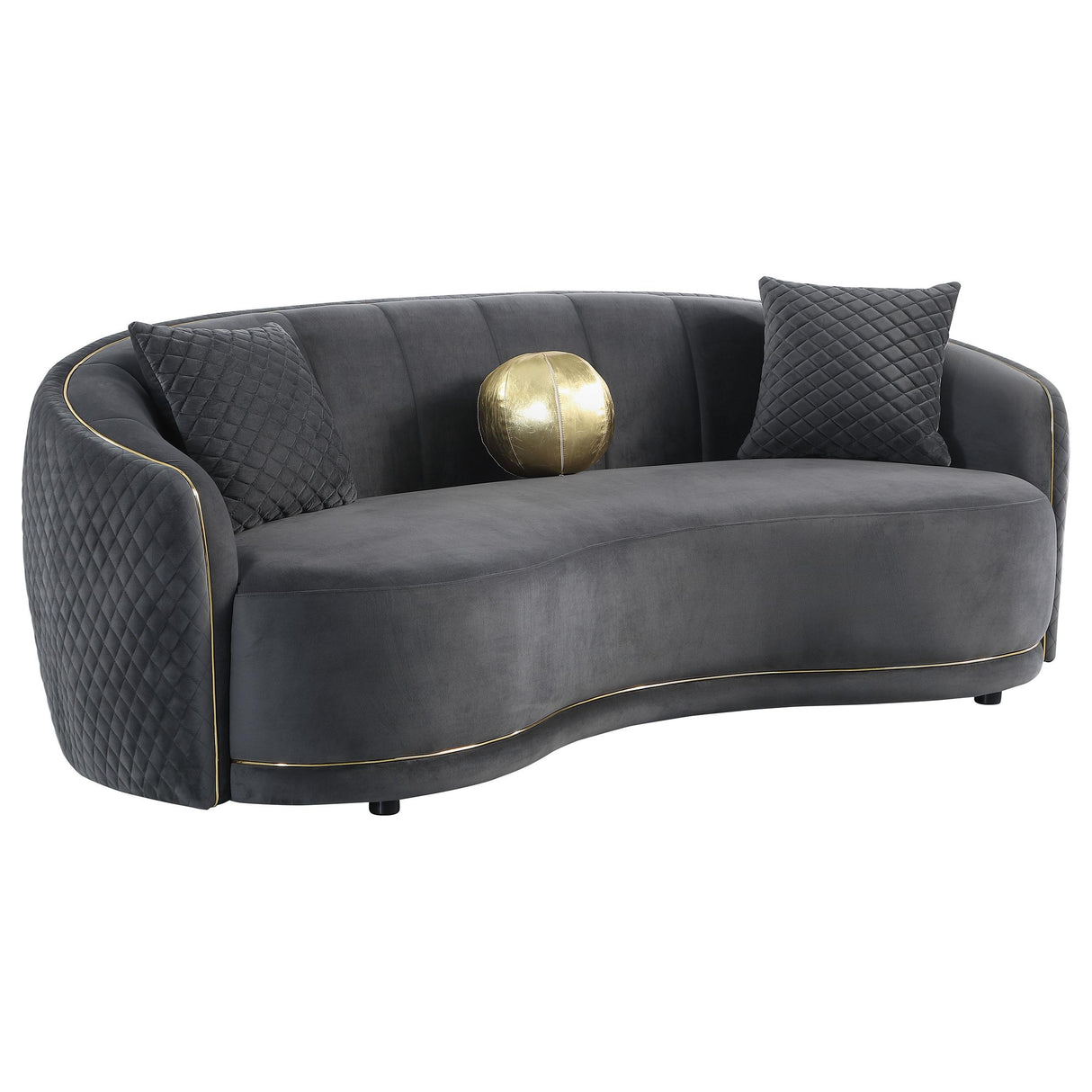 Brookside Velvet Upholstered Curved Sofa Dark Grey - 504844