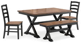 Brown/Black Wildenauer Dining Table and 2 Chairs and Bench - PKG016722