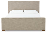 Brown Dakmore California King Upholstered Bed with Mirrored Dresser and Chest - PKG014664