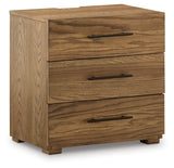 Brown Dakmore California King Upholstered Bed with Mirrored Dresser, Chest and Nightstand - PKG014665