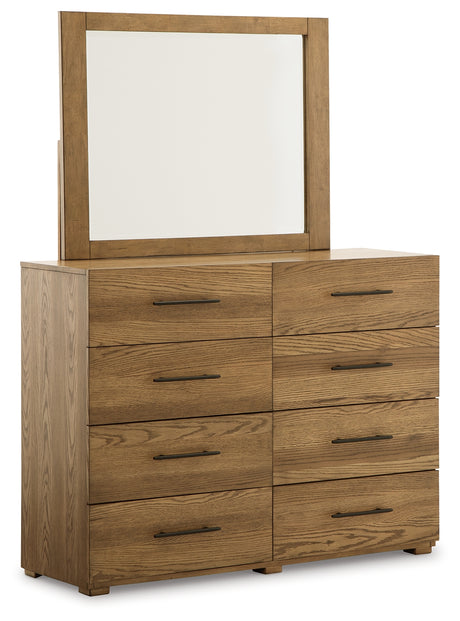 Brown Dakmore King Upholstered Bed with Mirrored Dresser - PKG014656