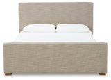 Brown Dakmore Queen Upholstered Bed with Mirrored Dresser - PKG014650
