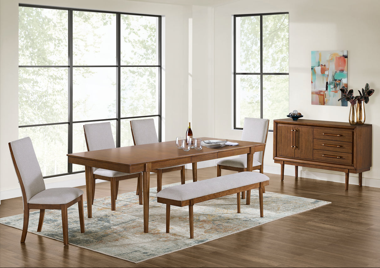 Brown Lyncott Dining Table and 4 Chairs and Bench - PKG020702