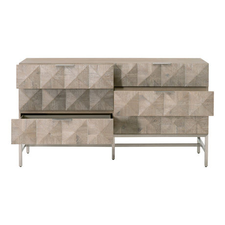 Atlas 6-Drawer Double Dresser in Natural Gray Acacia, Brushed Stainless Steel - 6152.NG/BSTL